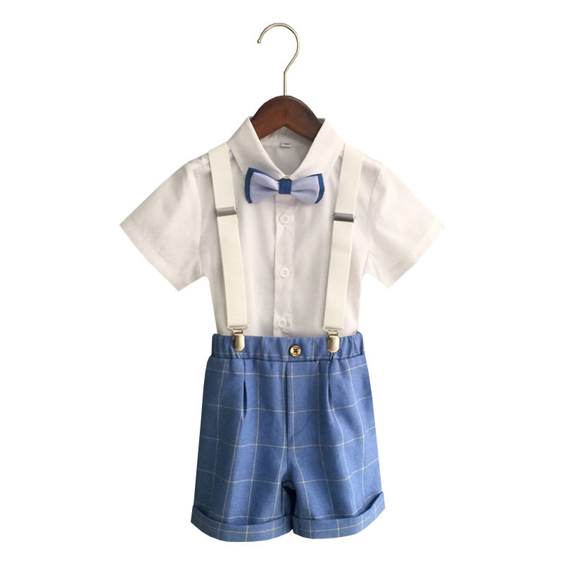 男童背带裤套装夏季新款中小童幼儿园西装演出表演主持人礼服短裤
