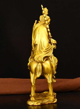 纯黄铜姜太公坐像铜像姜子牙摆件骑羊拿打神鞭佛像客厅工艺