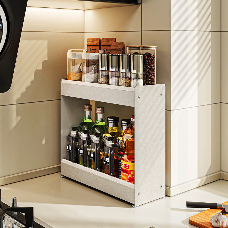 白色厨房置物架台面式调料架子窄款放调味品油盐酱醋收纳架灶台上