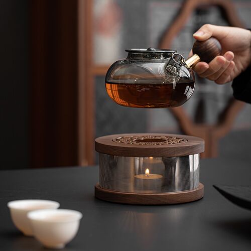 蜡烛温茶炉茶壶保温加热底座酒店餐厅煮茶器日式胡桃木烛台温茶器