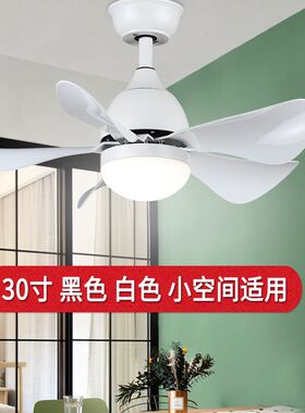 儿童房30寸风扇灯 餐厅卧室书房简约小吊扇家用黑白色带灯电扇灯