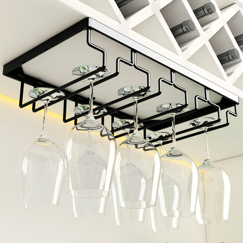 SUS304不锈钢倒挂高脚杯架酒杯架免打孔葡萄酒杯挂架家用红酒杯架