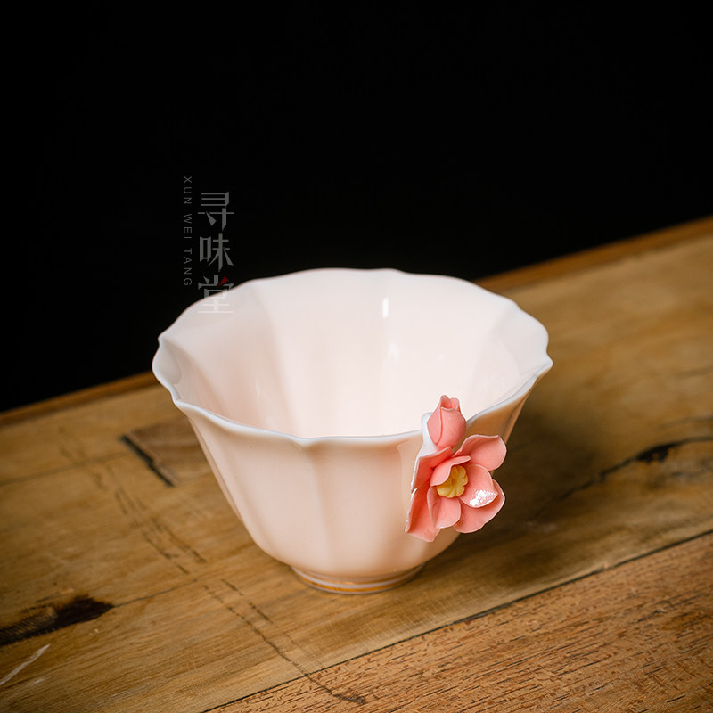 粉黛佳人花语杯手工捏花品茗杯女生小茶杯闺蜜礼品女士中式茶具