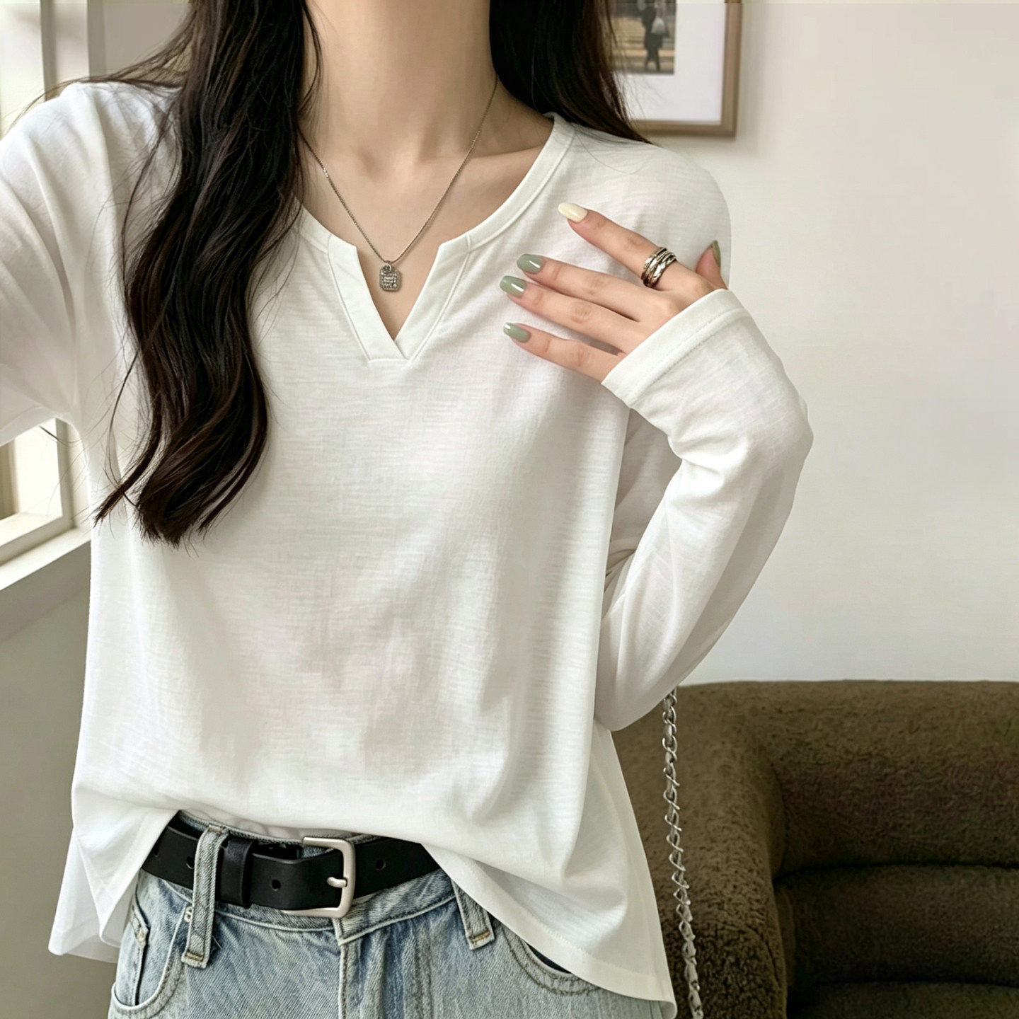 秋冬纯色纯棉长袖T恤女内搭