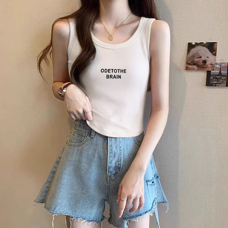 美式纯棉白色小吊带女士内搭春秋新款外穿宽肩无袖背心打底上衣