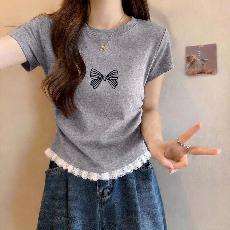 2026新款设计感小众正肩短款t恤女夏季短袖修身显瘦纯棉上衣ins潮