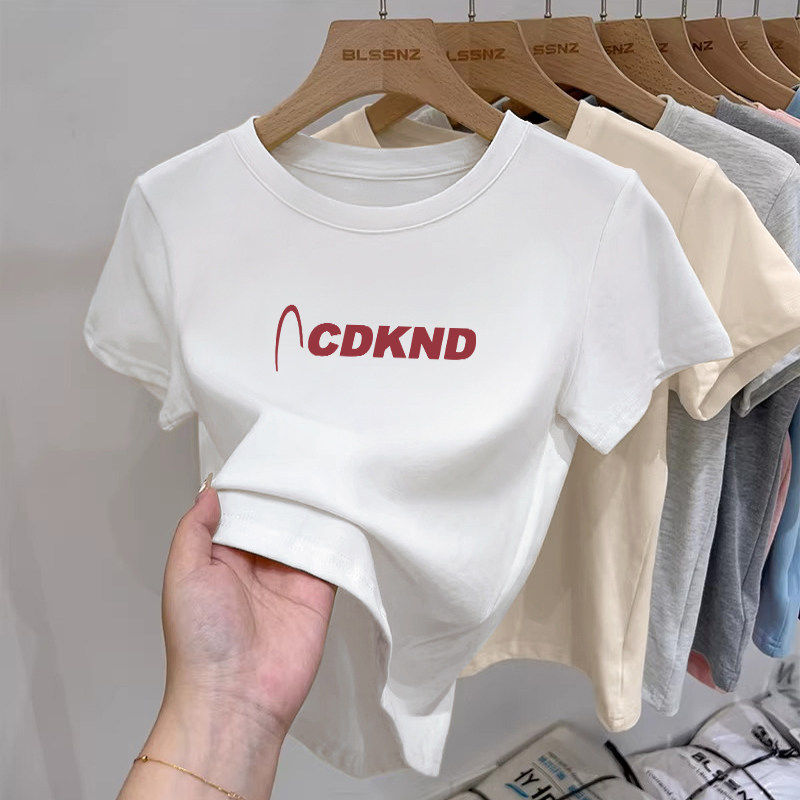 纯棉圆领短袖t恤女春夏2026新款设计感小众减龄显瘦短款内搭上衣