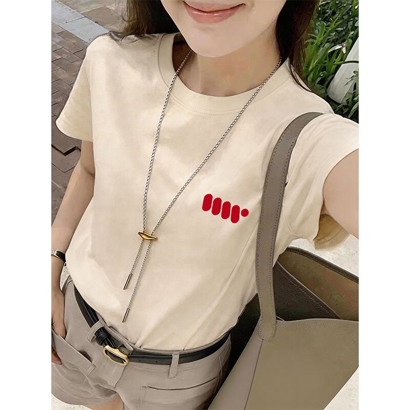 棉质奶油短袖t恤女夏季2026新款修身显瘦短款上衣体恤简约打底衫