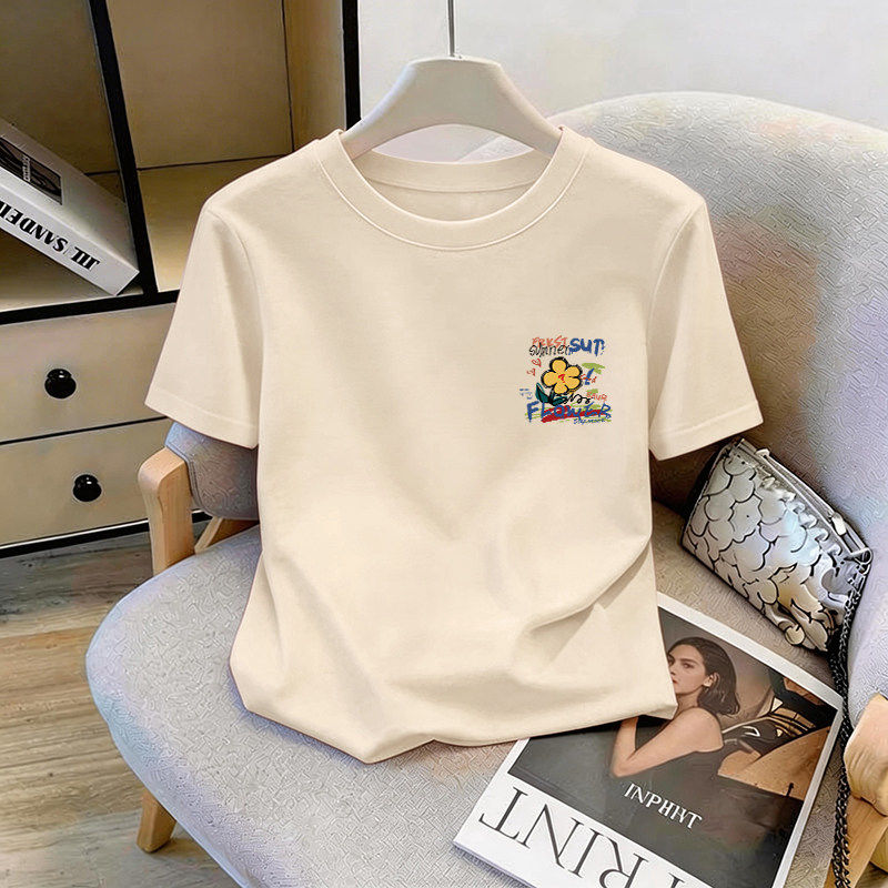 纯棉短袖正肩t恤女春夏季新款显瘦修身辣妹设计感小清新短款上衣