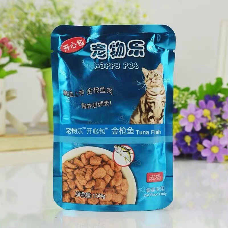 宠物乐开心包猫咪零食罐头湿粮拌饭肉块牛肉鱼妙鲜封包100g*24包