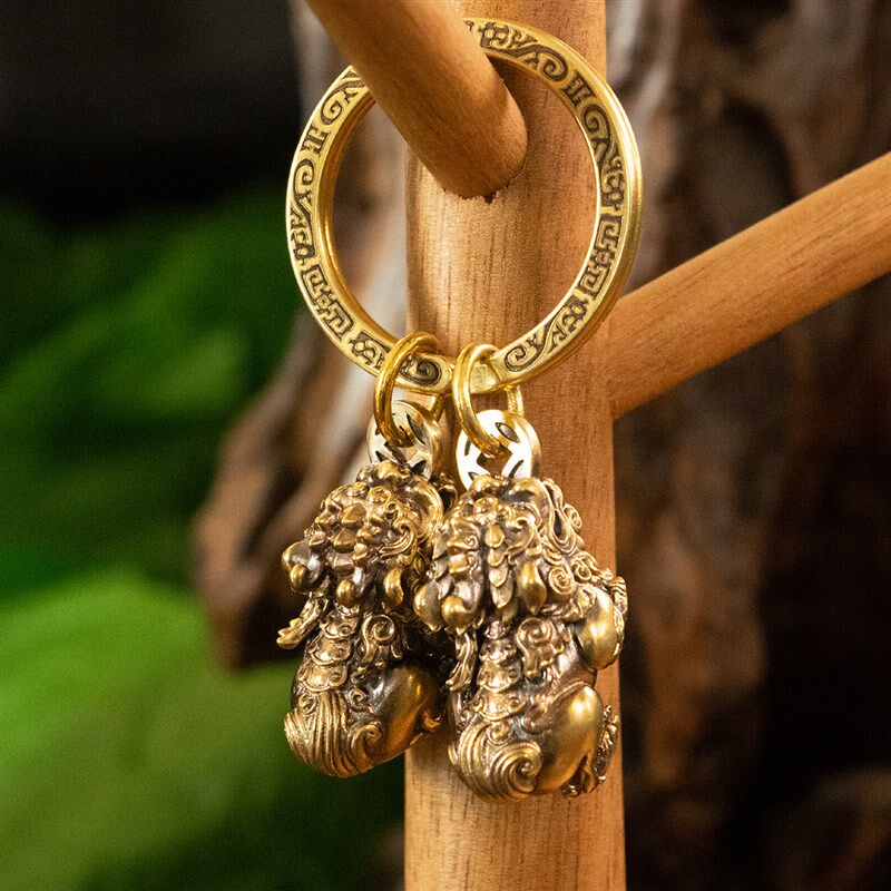 黄铜小貔貅钥匙扣公母一对全纯铜招财小号迷你包挂件皮丘国风可爱