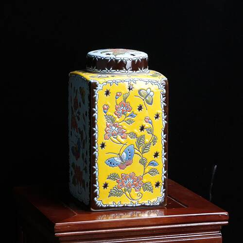 家居软装黄色陶瓷花瓶摆件客厅插花博古架酒柜电视柜样板房装饰品