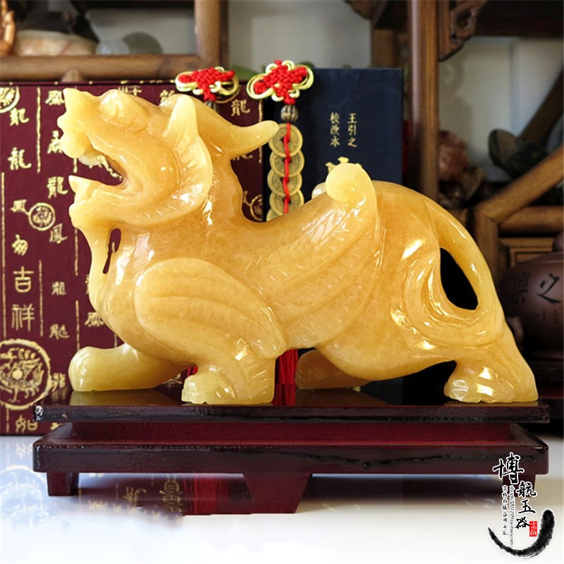 天然玉石雕刻黄玉貔貅摆件动物一对大号客厅家居皮丘招财简约装饰