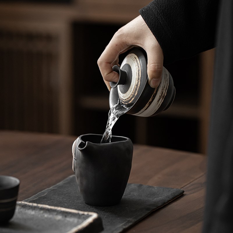 蕴华堂侘寂风简约盖碗手工黑陶粉引茶具中式复古禅意茶道茶杯茶碗