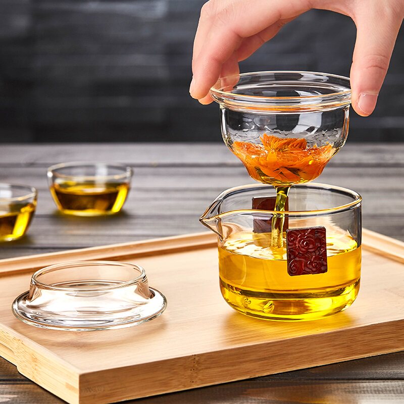绿昌明玻璃快客杯一壶二杯旅行茶具泡茶壶简约功夫茶杯便携包套装