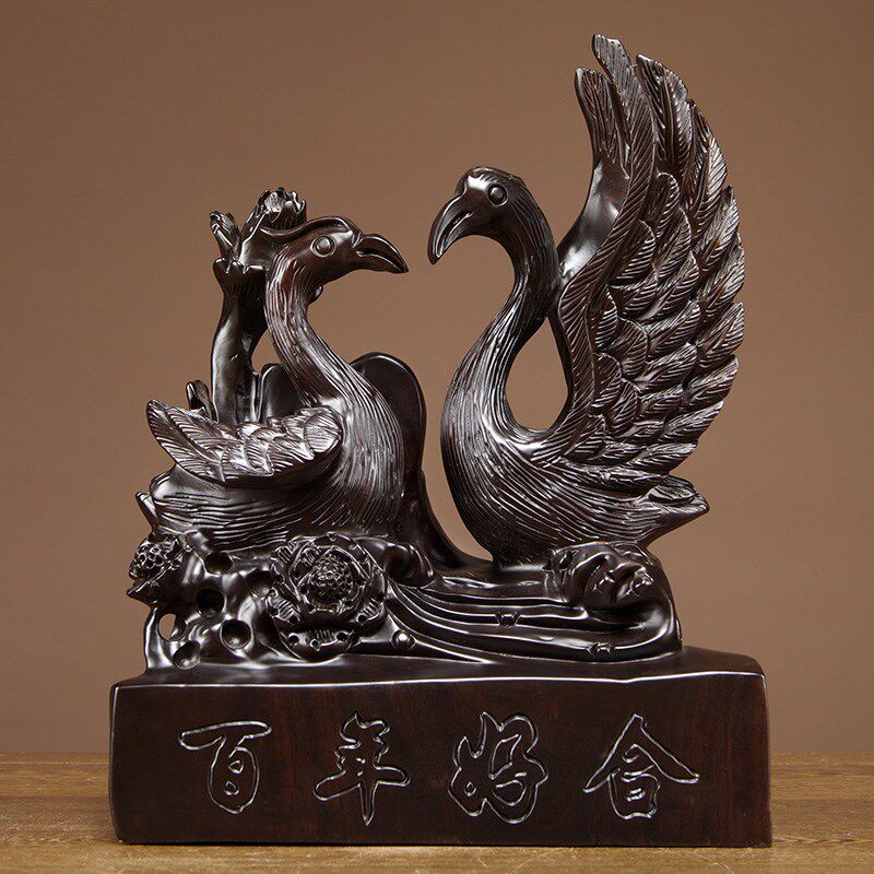 木雕百年好合天鹅摆件创意结婚礼物客厅新婚礼品家居电视柜装饰品