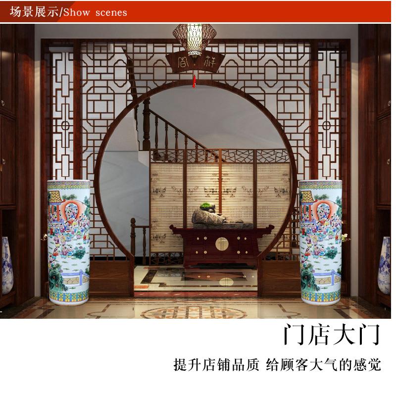 景德镇陶瓷手绘粉彩瓷百子图花瓶直筒客厅书房酒店家居饰品摆饰