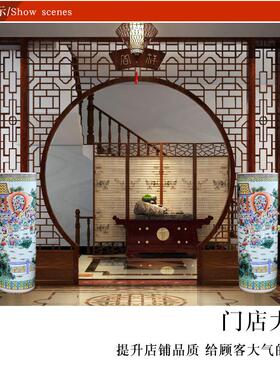 景德镇陶瓷手绘粉彩瓷百子图花瓶直筒客厅书房酒店家居饰品摆饰