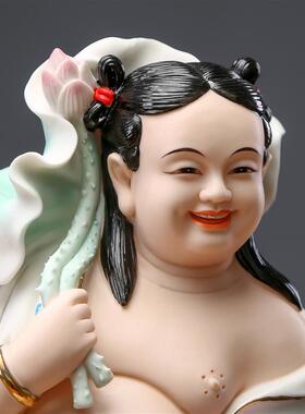 黼山堂和合二圣神像陶瓷摆件供奉卧室夫妻和睦结新婚工艺品