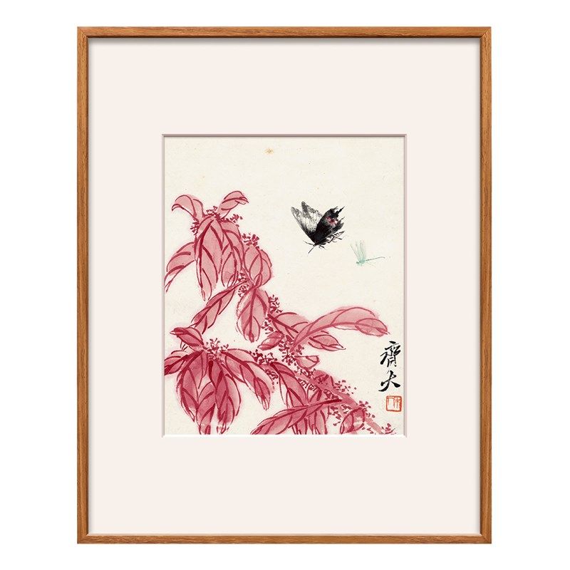 齐白石-可惜无声 新中式客厅装饰画饭厅挂画书房卧室实木框花鸟画