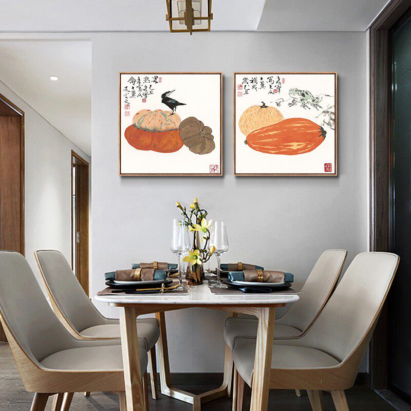 餐厅装饰画水果新中式饭厅挂画创意厨房壁画有框农家乐朱军水墨画