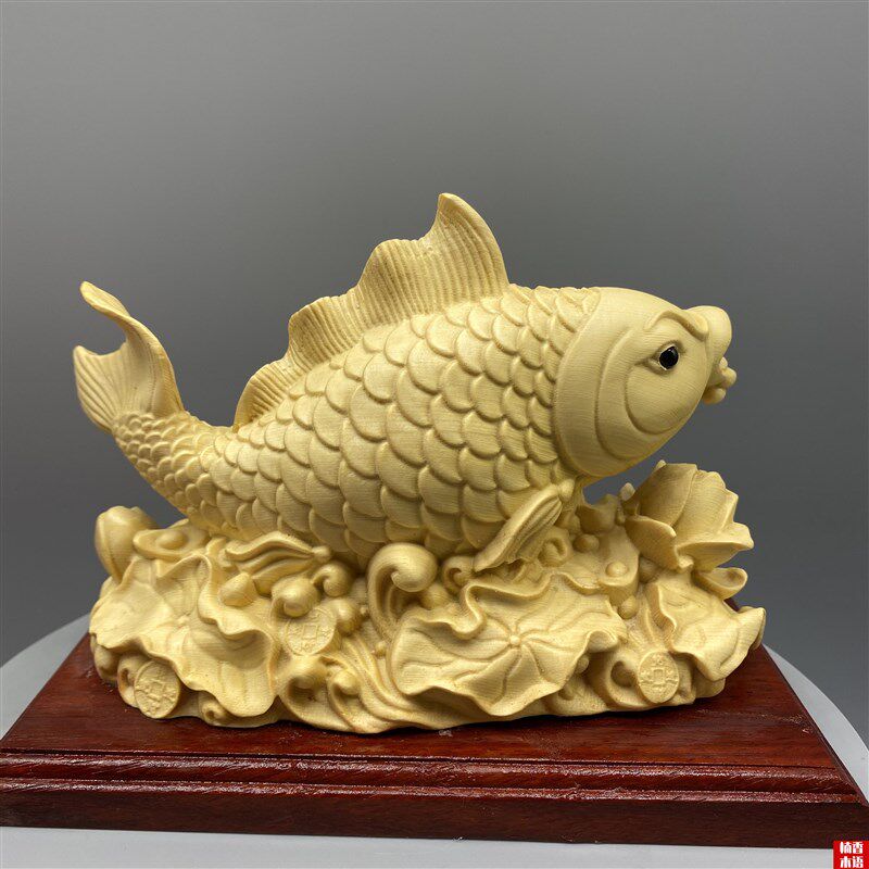 侩木雕刻金龙鱼摆件年年有余家居饰品工艺品摆设实木锦鲤鱼