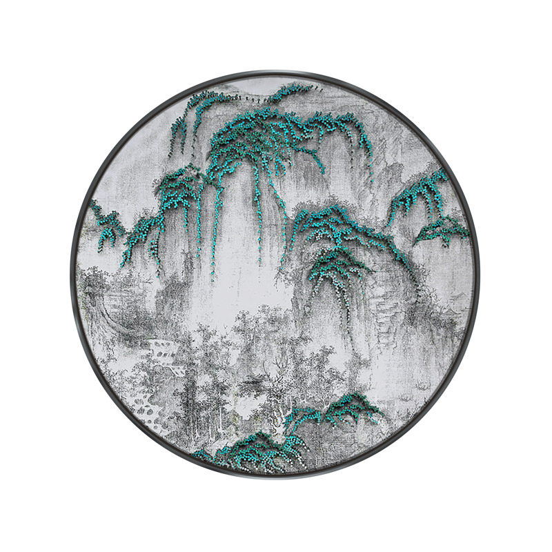 样板房圆形装饰画酒店软装手工钉子画新中式风格玄关壁饰金属框画