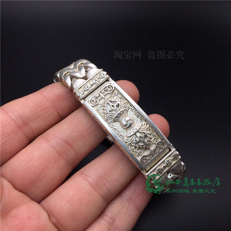 复古老银尼泊尔镂空花纹金刚杵藏银手串男款霸气时尚转运苗银手链