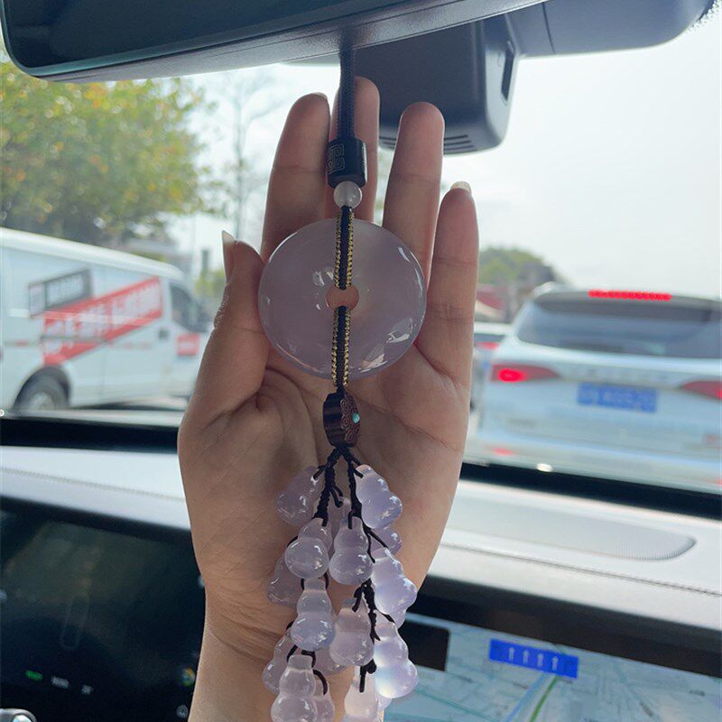 高冰紫底玛瑙汽车挂件高档汽车挂件玉髓平安扣葫芦车内挂饰品男女