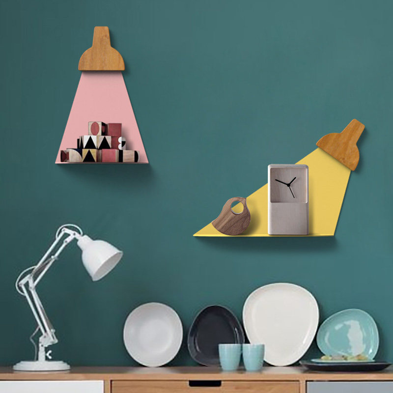 创意电视背景墙装饰品摆件木质墙壁挂卧室个性装饰田园彩色置物架