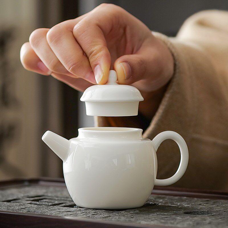 羊脂玉瓷小茶壶陶瓷家用泡茶壶德化白瓷泡茶器球孔过虑将军壶单壶