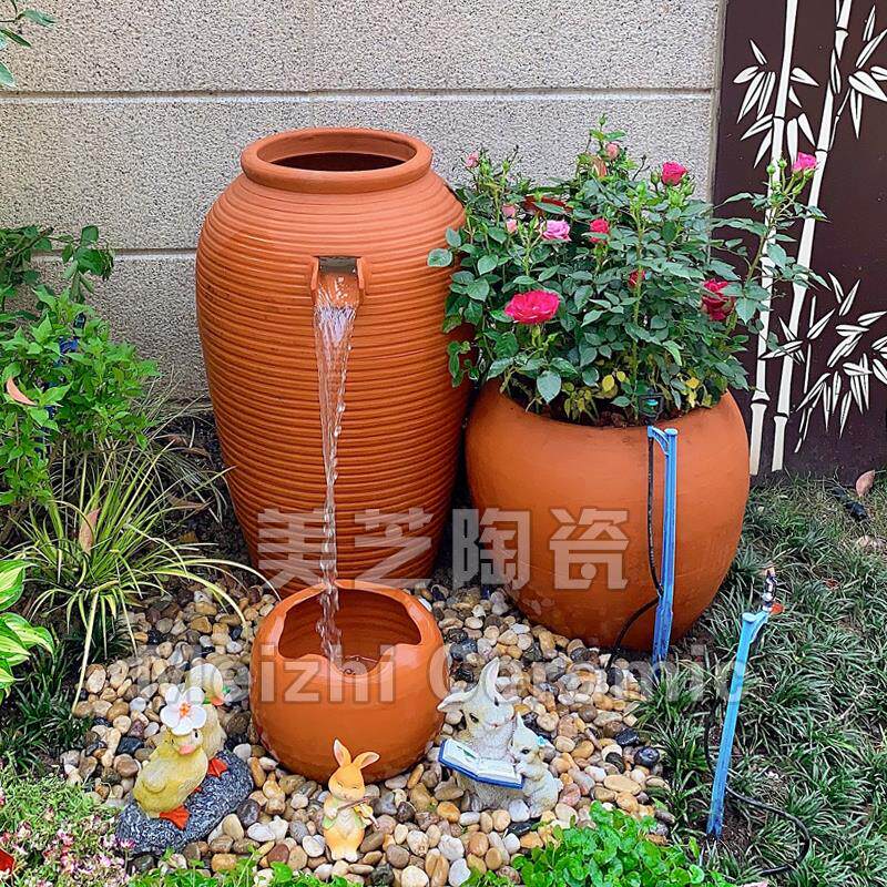 别墅户外水景喷泉陶罐流水花盆红陶水缸鱼池循环水钵坛子涌水花瓶