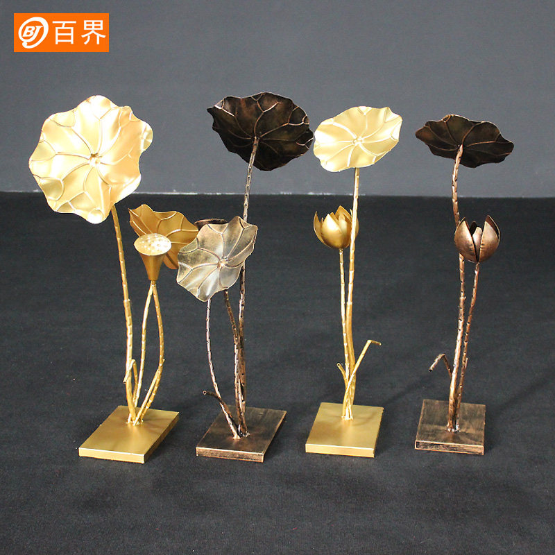 新款婚庆道具铁艺荷花装饰道具中式婚礼舞台家居金属荷叶落地摆件