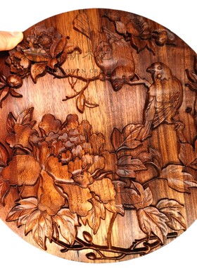 高档木雕工艺品 实木雕刻装饰摆件小件家具洋花角花木贴画 可定制