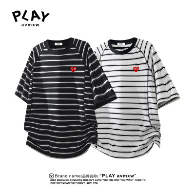 PLAYAVMXW美式撞色条纹T恤情侣款