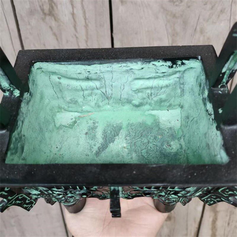 包邮 仿古青铜器摆件兽面鼎  古玩收藏杂项铜器香炉 方鼎 牛头鼎