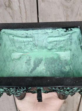 包邮 仿古青铜器摆件兽面鼎  古玩收藏杂项铜器香炉 方鼎 牛头鼎
