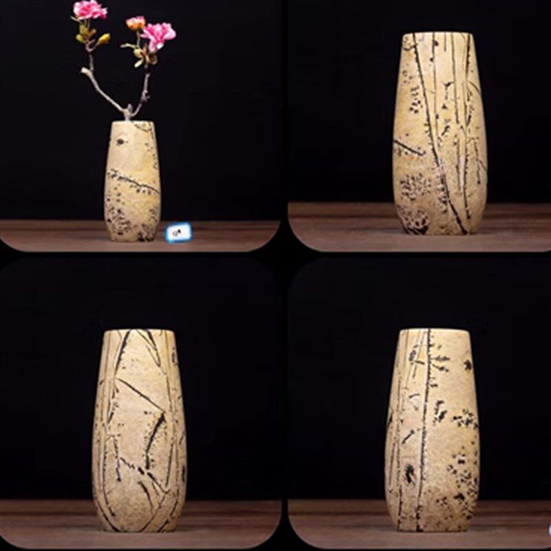 广西奇石天然草花石头国画石奇石摆件免漆打蜡不穿底天珠花瓶笔筒