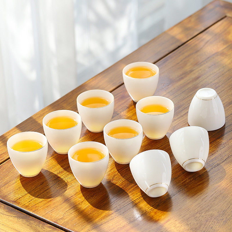 羊脂玉瓷茶杯德化白瓷品茗单杯功夫茶杯10个装陶瓷小茶杯礼品定制