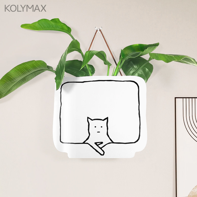 简笔画猫挂墙花瓶绿植鲜花压克力水培花器创意墙面装饰墙上花艺架