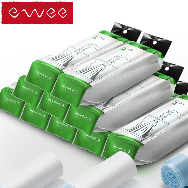 ewee自动收口垃圾袋断点式加厚手提式家用抽绳厨房垃圾袋小号10卷