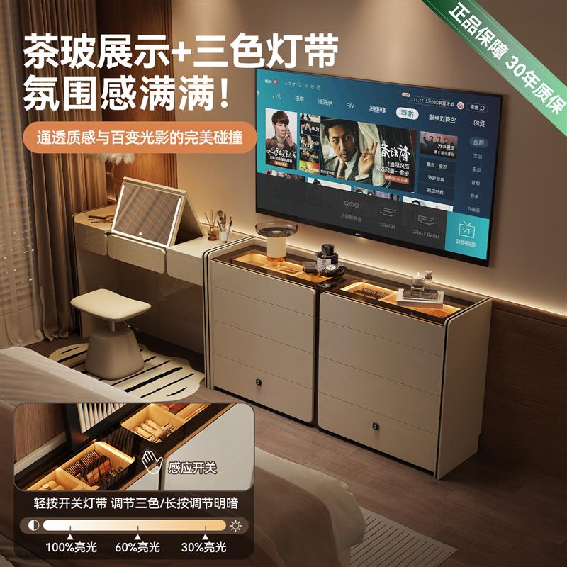 烤漆全实木化妆台斗柜一体主卧轻奢高级感床尾大容量多功能化妆桌
