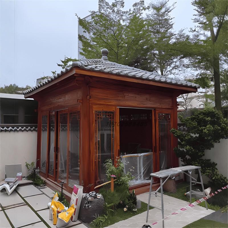 厂家定制新款防腐木售货亭家居住茶室包厢凉亭别墅小房木屋可住人