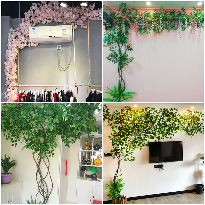 仿真树叶树枝树藤假叶子客厅室内绿植藤蔓假花藤条吊顶植物墙装饰