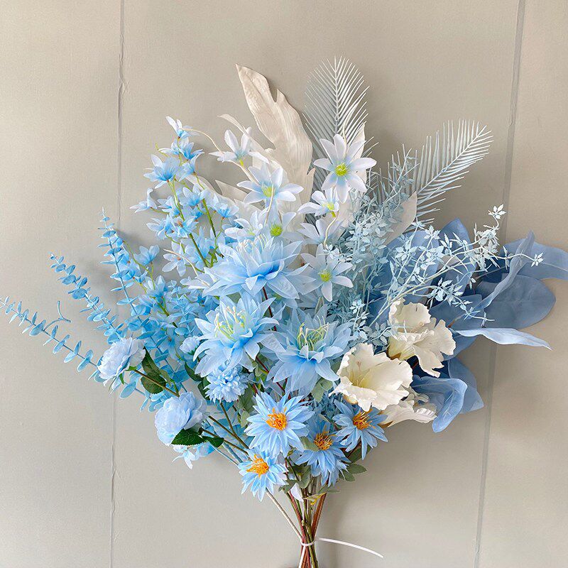 婚庆绢花雾霾蓝色仿真花玫瑰牡丹绣球婚礼堂装饰吊顶路引插花花艺