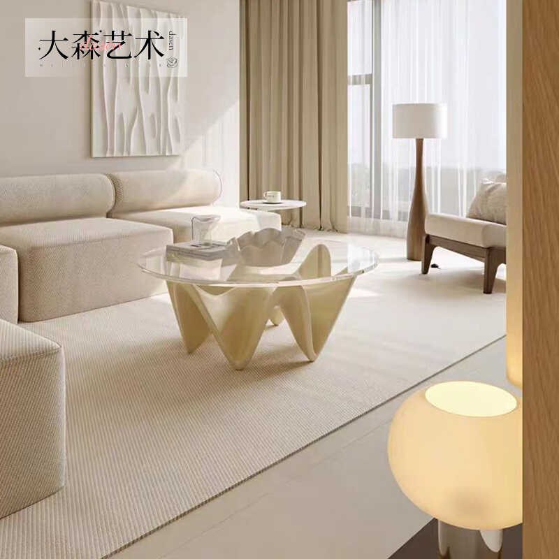现代简约圆形茶几异形玻璃钢六角茶几设计师创意客厅家用玻璃茶几
