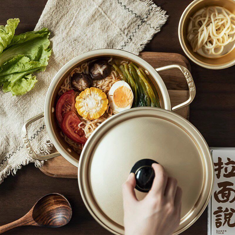姜妍同款韩式泡面锅家用双耳黄铝锅韩国拉面锅汤锅小煮锅
