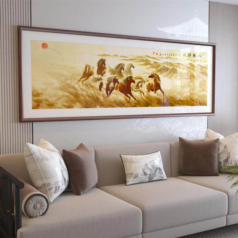 八骏图客厅挂画装饰画马到成功挂画墙壁画骏马图办公室壁画