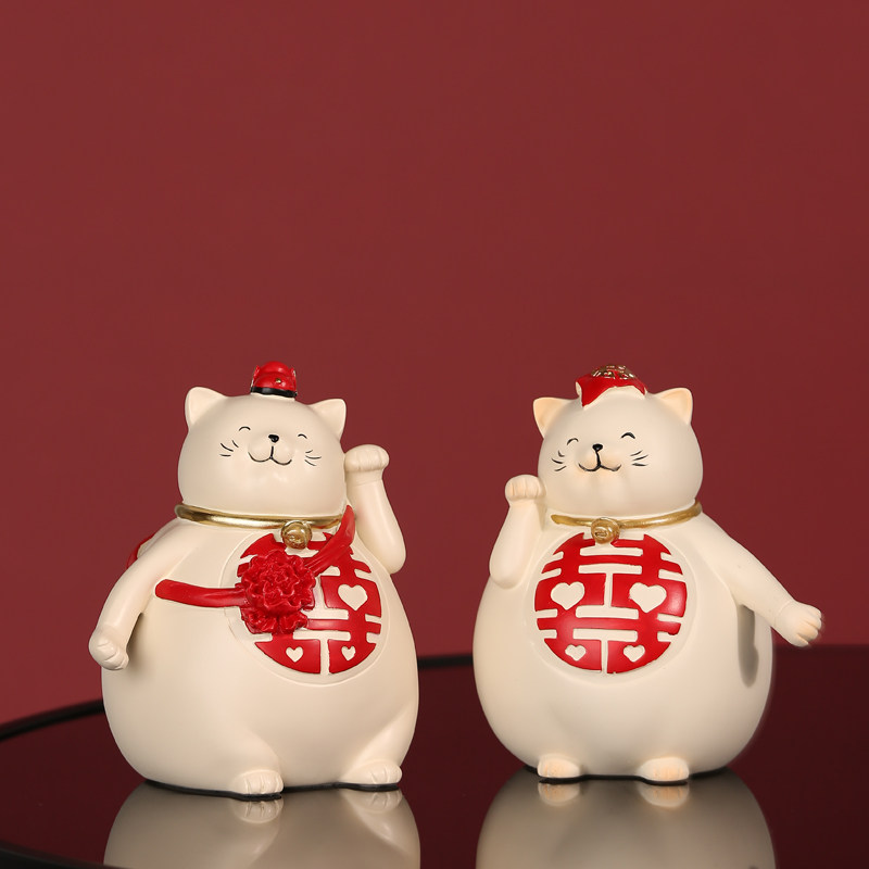 顾居大喜招财猫摆件家用装饰品发财猫结婚礼物送闺蜜新人情侣礼品