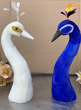 仿真孔雀头宴餐桌摆件羽毛孔雀头婚庆道具客厅家居墙壁挂装饰模型